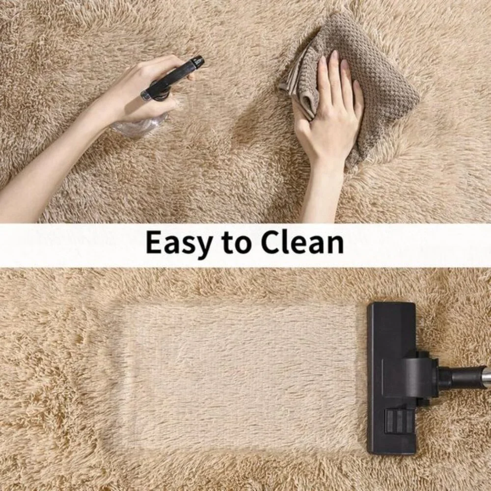 2x6 Soft Runner Rug, Beige Fluffy Shag, Non-Slip Carpet for Bedroom & Hallway